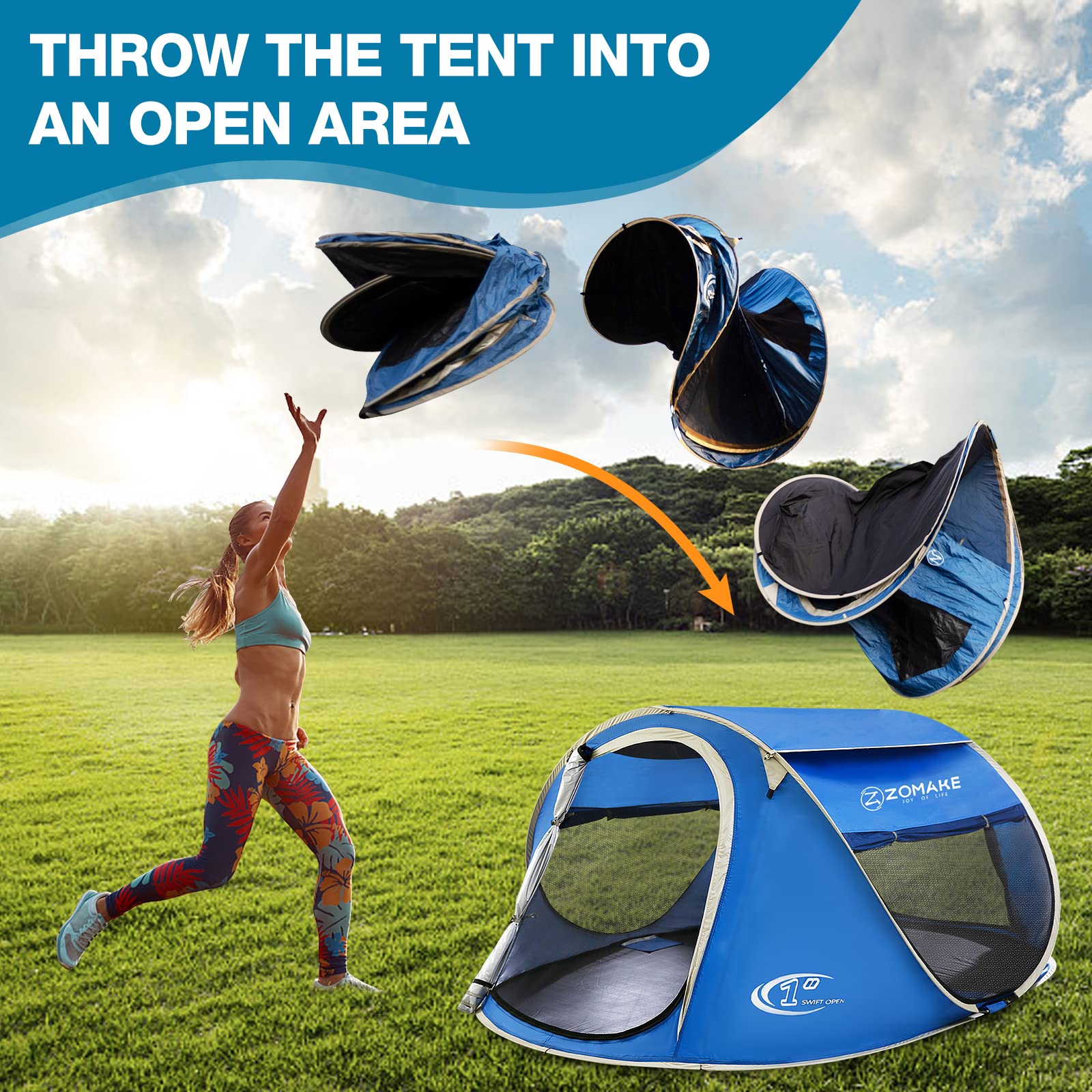 テント・タープ ZOMAKE AUTMACTIC CAMPING Amazon.com : Easy Pop Up Tent 4 Person Waterproof - Pop-Up Camping
